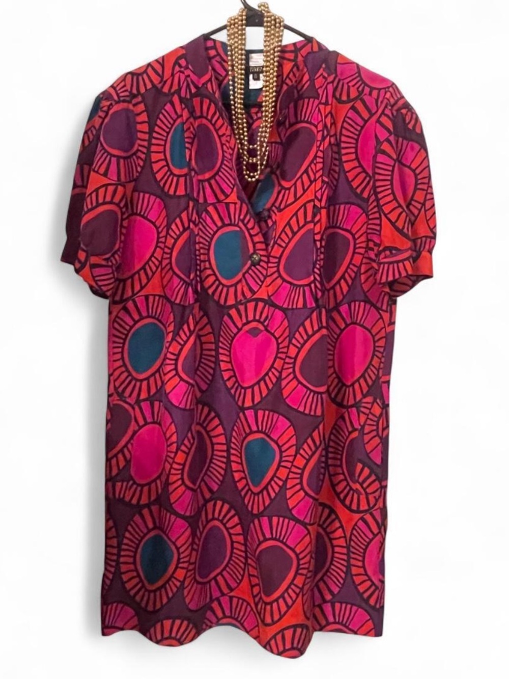 0039 Italy 100% Silk Luxury Geometric Circle Dress Pink Purple Orange Size M